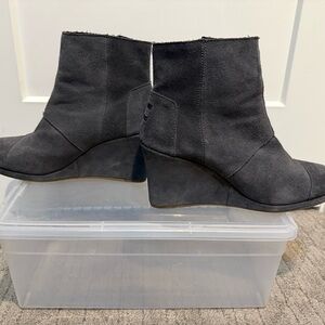 Toms Charcoal Suede Wedge Booties